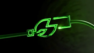 Green Neon Energy Plug Connecting To Power Source