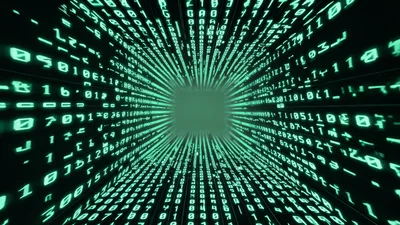 Digital Binary Code Tunnel Moving Through Data Stream