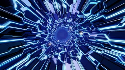 Futuristic Digital Tunnel With Glowing Blue Circuitry