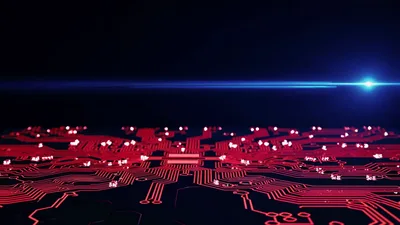 Digital Circuit Board With Glowing Data Transfer Lines