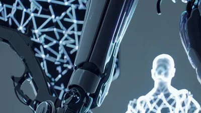 Futuristic Robotic Arm Moving In A High Tech Laboratory