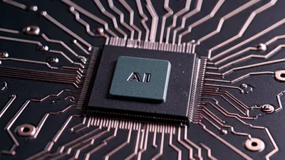 AI Processor Chip With Glowing Circuitry Data Flow