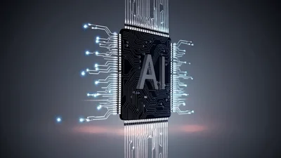 AI Processor Chip Rotating With Glowing Data Connections