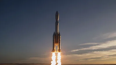 Heavy Lift Rocket Launching Into The Sky