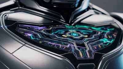 Futuristic Robot Chest Plate With Glowing Digital Circuitry