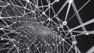 Abstract 3D Network Structure Rotating In Dark Space
