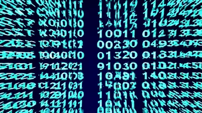 Digital Data Stream With Rapidly Changing Blue Numbers