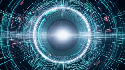 Abstract Digital Tunnel With Glowing Circular Data Rings