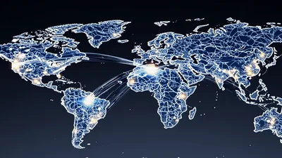 Digital World Map With Global Network Data Connections
