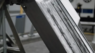 Industrial Conveyor Belt Moving Metal Parts In Factory