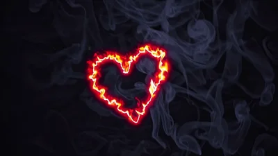 Glowing Red Fire Heart Shape With Swirling Smoke
