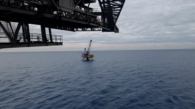 Aerial View Of Offshore Oil Platform In The Ocean