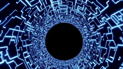 Digital Circuitry Tunnel With Glowing Blue Data Lines