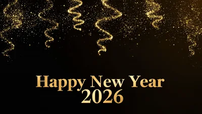 Golden Glittering Ribbons Falling Over Happy New Year Text