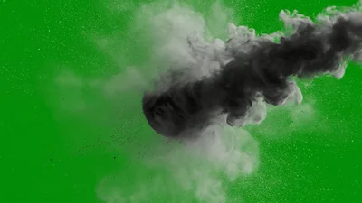 Grey Sphere Exploding With Dark Smoke On Green Screen