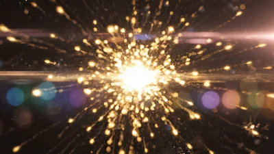Glowing Particle Sphere Exploding Into Golden Light Rays