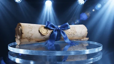 Ancient Parchment Scroll Rotating on Glass Pedestal