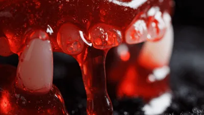 Vampire Fangs Dripping Thick Red Blood