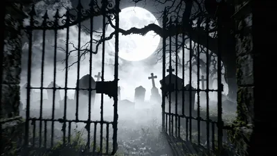 Old Cemetery Gates Opening Under Full Moon
