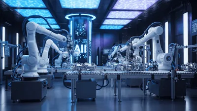 Robotic Arms Performing Precision Welding In Automated Factory