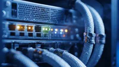 Network Switch With Blinking Data Port Indicator Lights