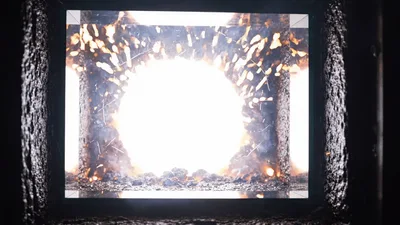 Intense Fire Burning Inside A Dark Industrial Furnace