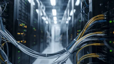 Camera Moving Through Modern Data Center Server Room