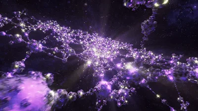 Abstract Purple Glowing Neural Network Floating In Space