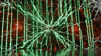 Digital Virus Infecting Red Binary Code Screen