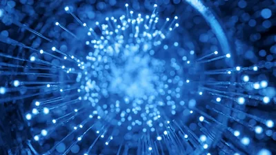 Abstract Fiber Optic Cables Transmitting Data Signals
