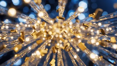 Abstract Fiber Optic Cables Transmitting Golden Data Particles