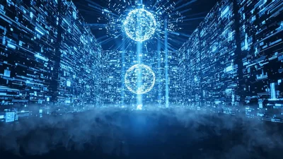 Digital Data Spheres Floating In Futuristic Cyber Space
