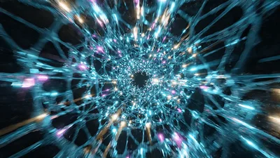 Abstract Digital Tunnel With Glowing Geometric Network Structures