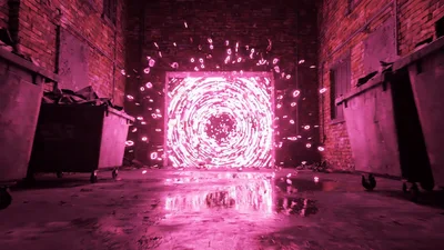 Glowing Binary Code Portal In A Dark Urban Alley