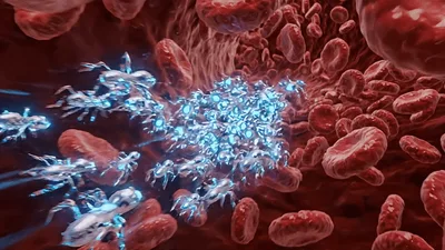 Nanobots Traveling Through Human Bloodstream Vessel