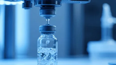 Automated Pharmaceutical Filling Machine Dispensing Liquid Into Vial