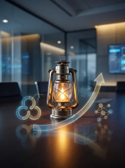 Vintage Lantern With Digital Data Visualization Overlays