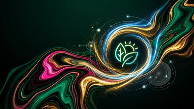 Abstract Digital Energy Swirl With Eco Leaf Icon