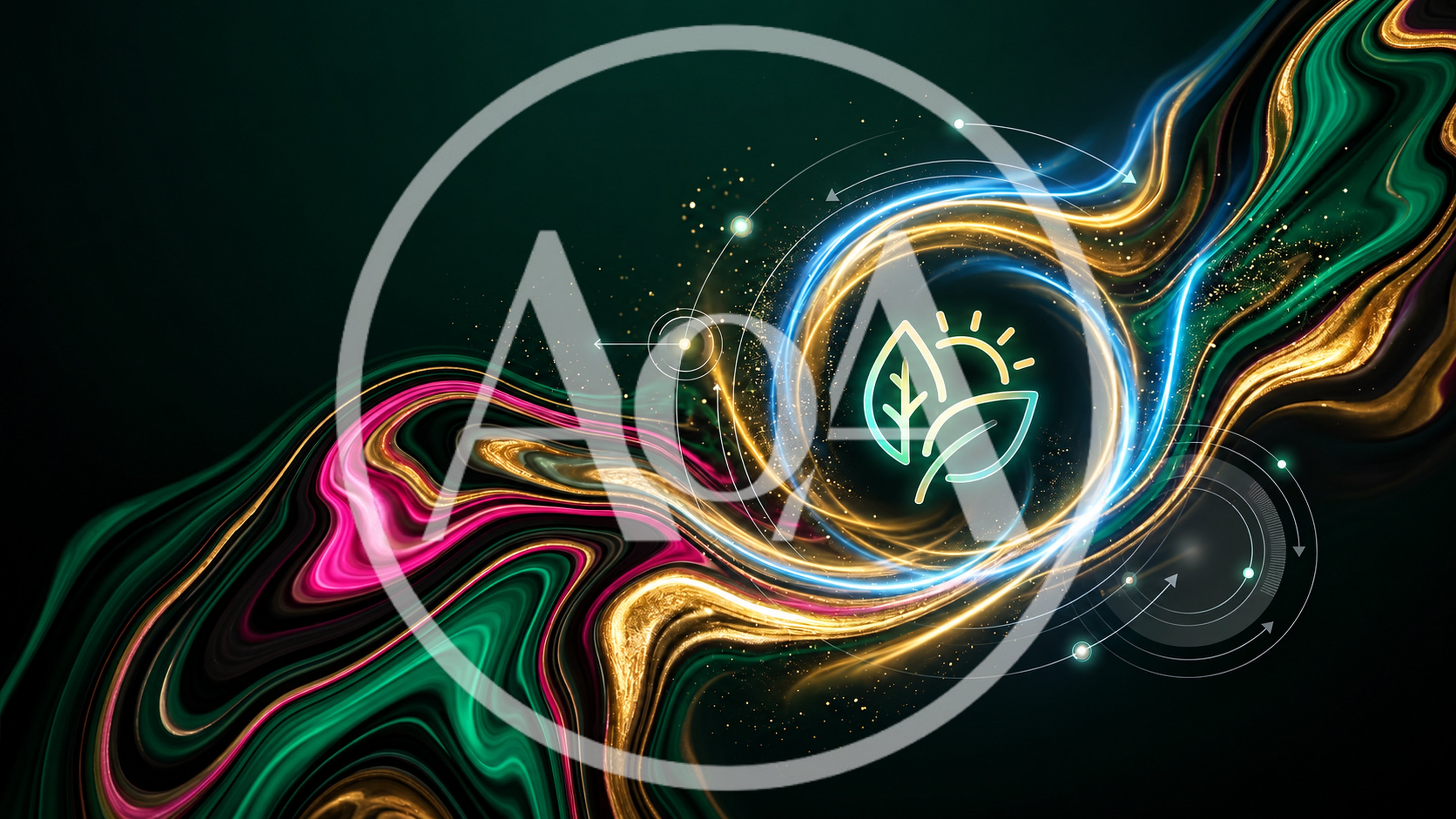 Abstract Digital Energy Swirl With Eco Leaf Icon