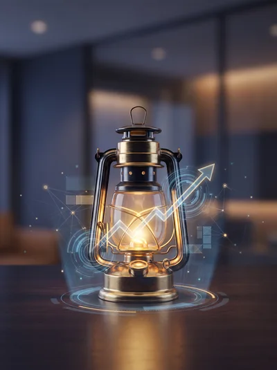 Vintage Lantern With Digital Growth Data Visualization