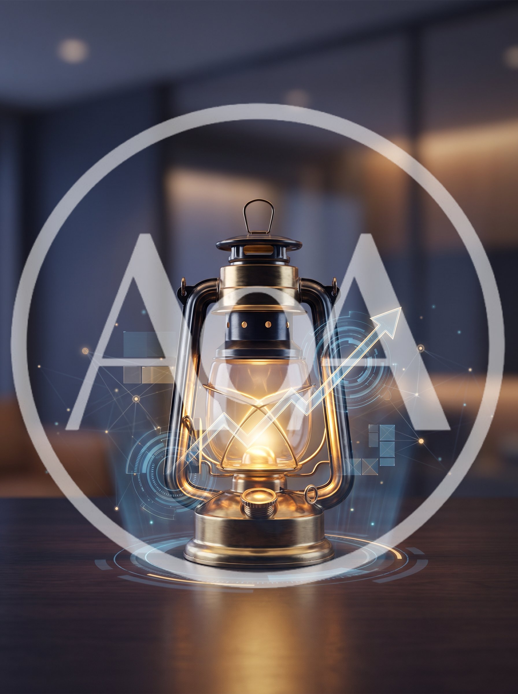 Vintage Lantern With Digital Growth Data Visualization