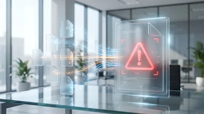 Digital Data Processing With Warning Alert Icon