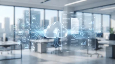 Digital Cloud Data Upload Interface In Modern Office