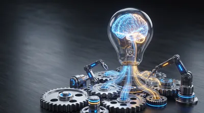 Robotic Arms Assembling Glowing Brain Light Bulb