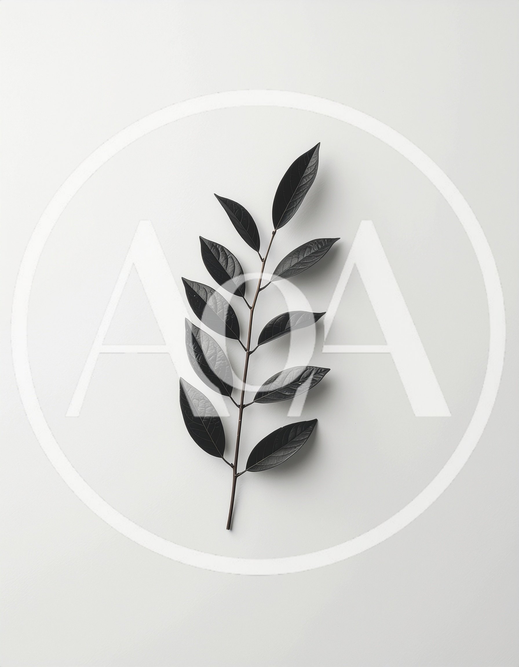 Minimalist Black Leaf Branch On White Background