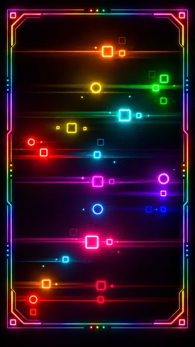 Neon Abstract Background With Glowing Geometric Shapes