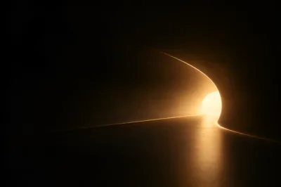 Abstract Dark Tunnel With Glowing Golden Light Exit