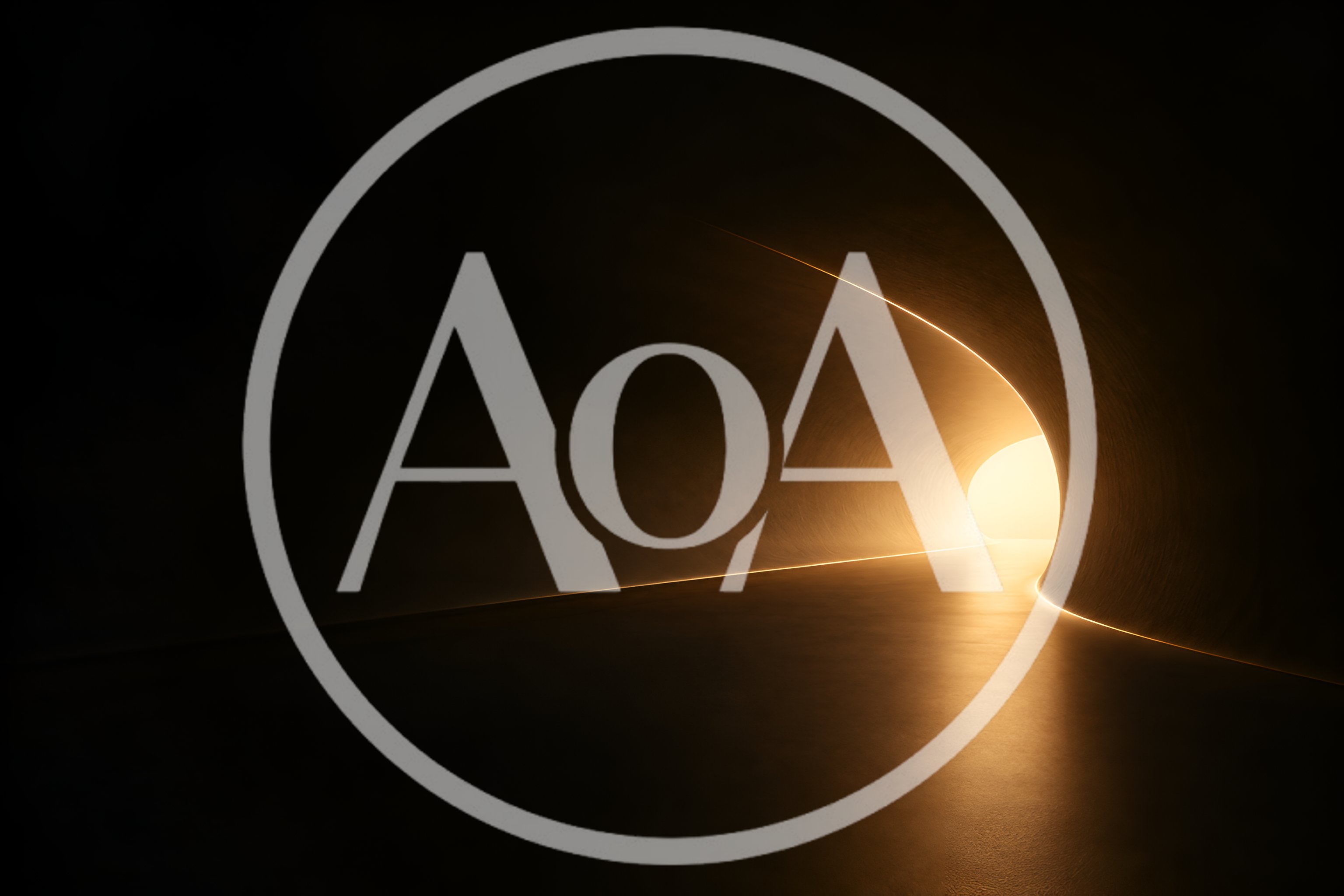 Abstract Dark Tunnel With Glowing Golden Light Exit