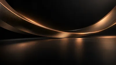 Abstract Curved Metallic Structure With Golden Lighting