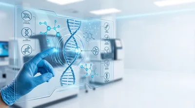 Scientist Interacting With Digital DNA Interface